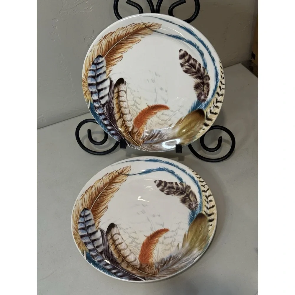 Pier 1 Multicolor Feather Salad Plates 9